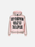 DAXUEN light pink oversized distressed graphic hooded sweatshirt