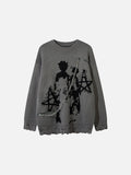 DAXUEN dark grey oversized distressed graphic knit sweater