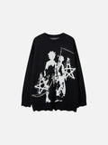 Distressed Graphic Knit Sweater with Chains
