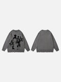 DAXUEN dark grey oversized distressed graphic knit sweater