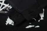 DAXUEN dark grey oversized distressed graphic knit sweater