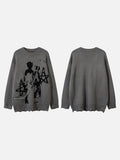 DAXUEN dark grey oversized distressed graphic knit sweater