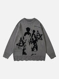 DAXUEN dark grey oversized distressed graphic knit sweater