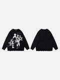 DAXUEN dark grey oversized distressed graphic knit sweater