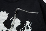 DAXUEN dark grey oversized distressed graphic knit sweater