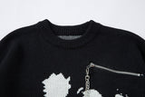 DAXUEN dark grey oversized distressed graphic knit sweater