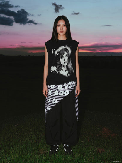 DAXUEN Sleeveless black knit vest with graphic design