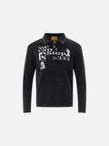 DAXUEN washed blue distressed graphic long-sleeve polo shirt