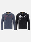 DAXUEN washed blue distressed graphic long-sleeve polo shirt