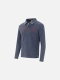 DAXUEN washed blue distressed graphic long-sleeve polo shirt