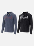 DAXUEN washed blue distressed graphic long-sleeve polo shirt