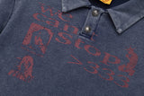 DAXUEN washed blue distressed graphic long-sleeve polo shirt