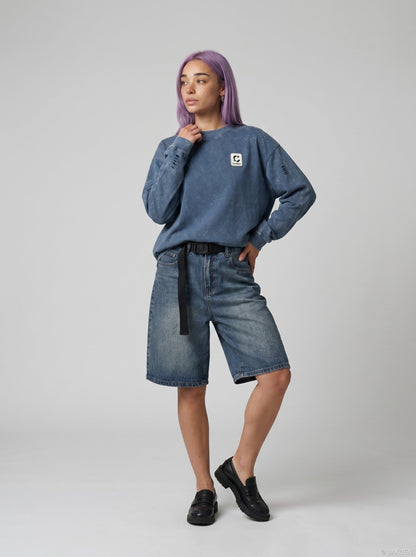 DAXUEN Distressed oversized long sleeve top — model photo