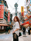 DAXUEN washed grey oversized distressed graphic tee — model photo