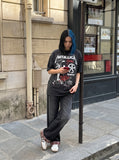 DAXUEN washed grey oversized distressed graphic tee — model photo