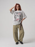 DAXUEN washed grey oversized distressed graphic tee — model photo