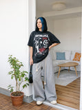 DAXUEN washed grey oversized distressed graphic tee — model photo