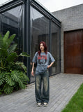 DAXUEN faded blue-grey oversized 'NOT TODAY DEVIL' graphic T-shirt — model photo