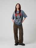 DAXUEN faded blue-grey oversized 'NOT TODAY DEVIL' graphic T-shirt — model photo