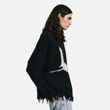 DAXUEN Distressed graphic oversized knitted sweater — model photo