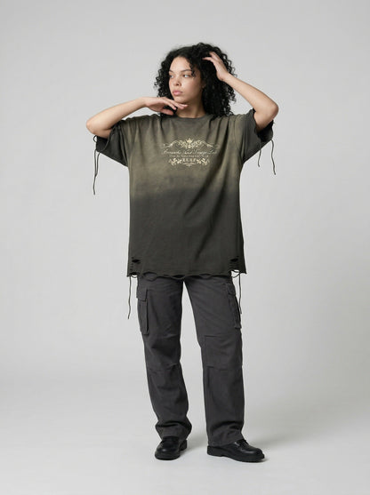 DAXUEN Distressed oversized graphic t-shirt — model photo