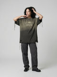DAXUEN Distressed oversized graphic t-shirt — model photo