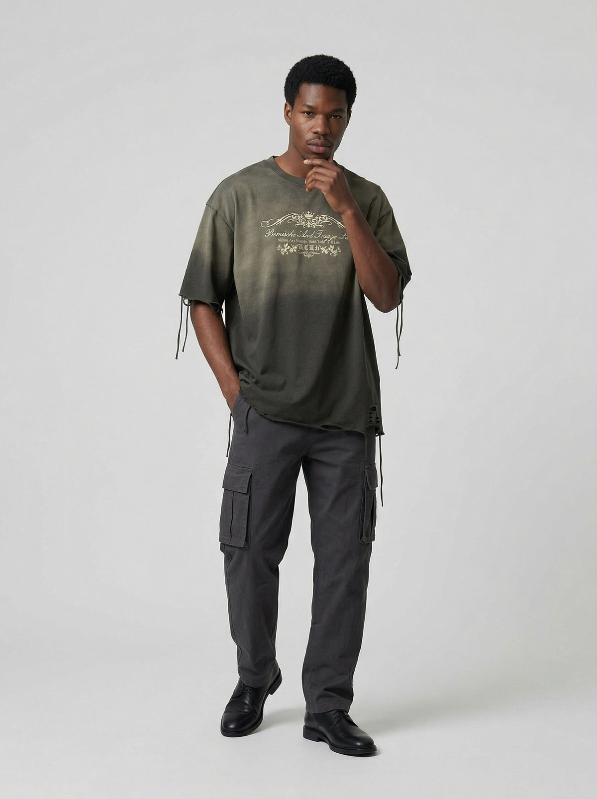 DAXUEN Distressed oversized graphic t-shirt — model photo