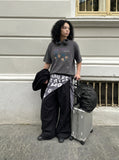 DAXUEN Distressed graphic oversized short-sleeved T-shirt — model photo