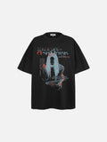 DAXUEN black oversized distressed graphic person t-shirt