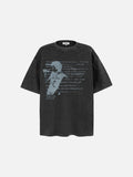 DAXUEN dark grey oversized distressed graphic person tee