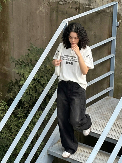 DAXUEN Distressed graphic polo shirt with unique designs — model photo