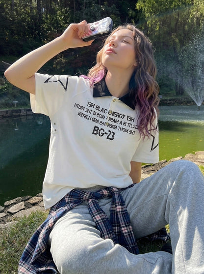 DAXUEN Distressed graphic polo shirt with unique designs — model photo