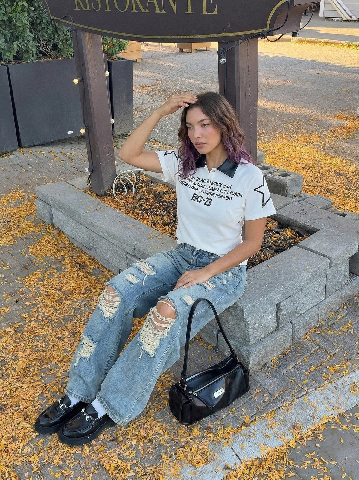 DAXUEN Distressed graphic polo shirt with unique designs — model photo