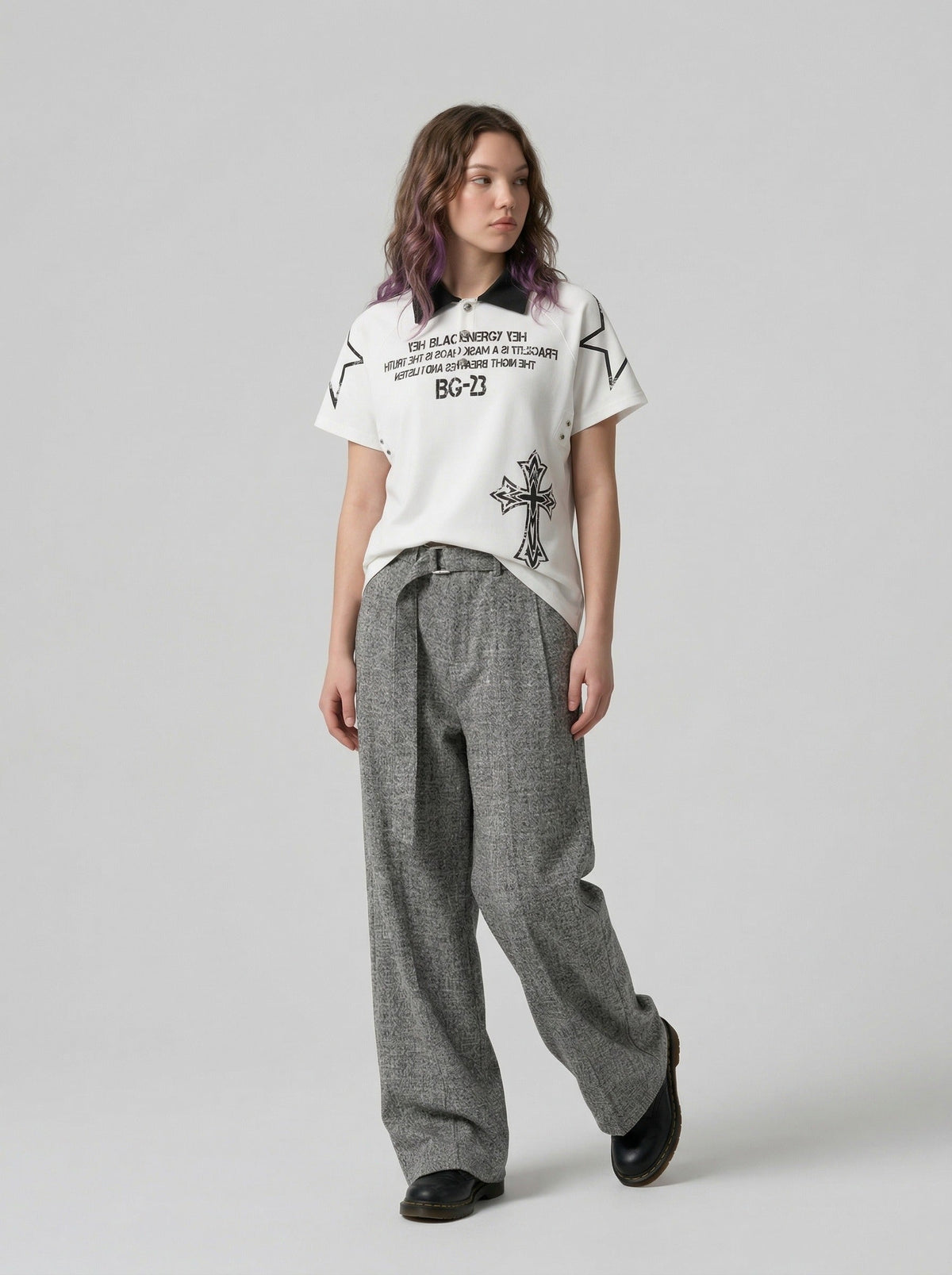 DAXUEN Distressed graphic polo shirt with unique designs — model photo