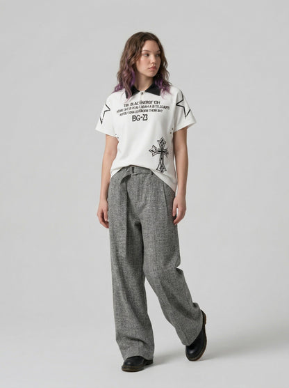 DAXUEN Distressed graphic polo shirt with unique designs — model photo