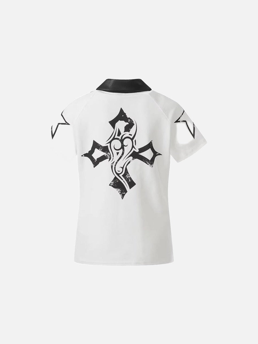 DAXUEN Distressed graphic polo shirt with unique designs
