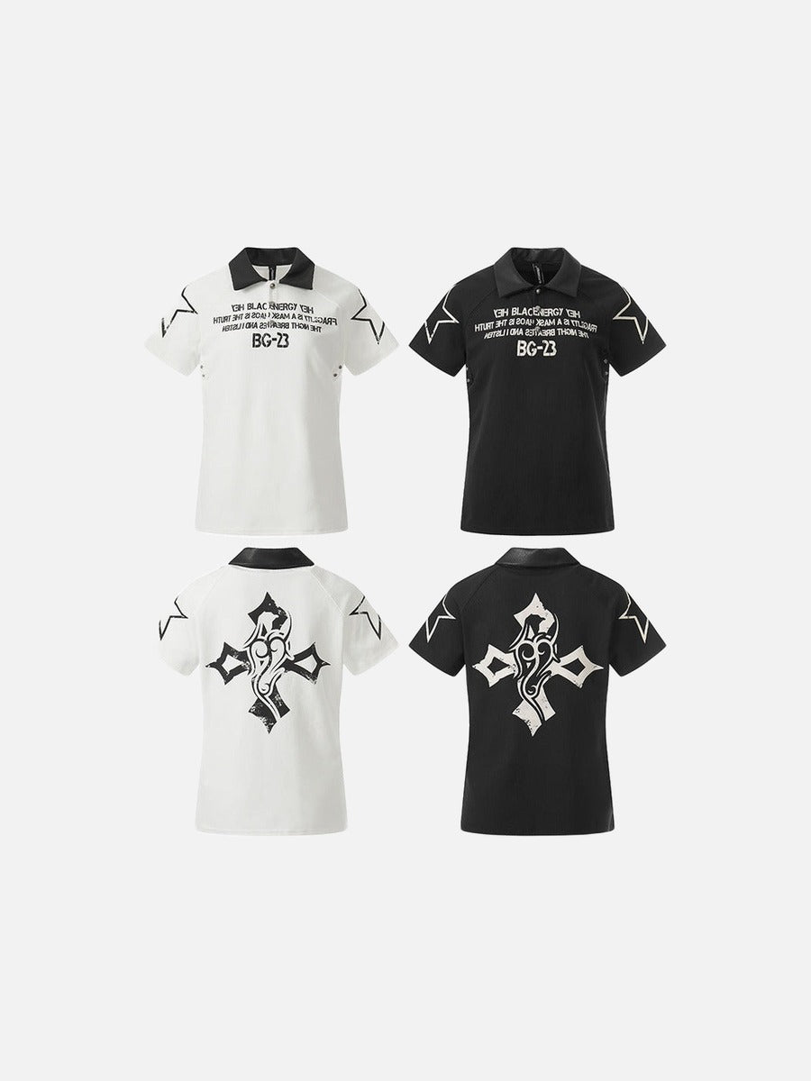 DAXUEN Distressed graphic polo shirt with unique designs