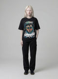 DAXUEN Distressed graphic portrait t-shirt in black and white — model photo