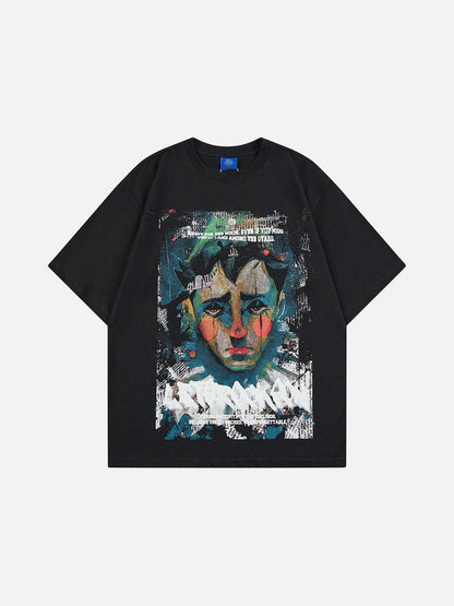 DAXUEN Distressed graphic portrait t-shirt in black and white