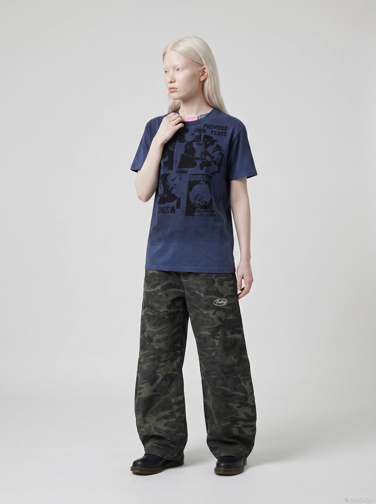 DAXUEN Distressed Graphic Print Crew Neck T-Shirt | DAXUEN — model photo