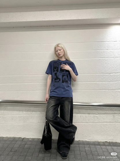 DAXUEN Distressed Graphic Print Crew Neck T-Shirt | DAXUEN — model photo