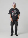 DAXUEN Distressed graphic print loose-fit T-shirt — model photo