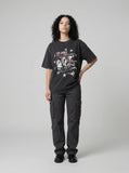 DAXUEN Distressed graphic print loose-fit T-shirt — model photo