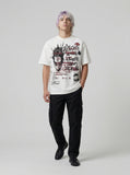 DAXUEN White short-sleeve t-shirt with distressed graphic print — model photo