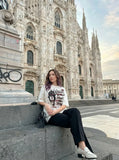 DAXUEN White short-sleeve t-shirt with distressed graphic print — model photo