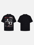 DAXUEN Black short-sleeved t-shirt with distressed graphic design