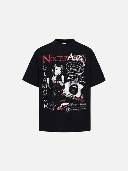 DAXUEN Black short-sleeved t-shirt with distressed graphic design