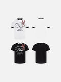 DAXUEN Distressed graphic ringer T-shirt with ribbed collar and cuffs