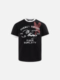 DAXUEN Distressed graphic ringer T-shirt with ribbed collar and cuffs