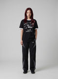 DAXUEN Distressed graphic ringer T-shirt with ribbed collar and cuffs — model photo